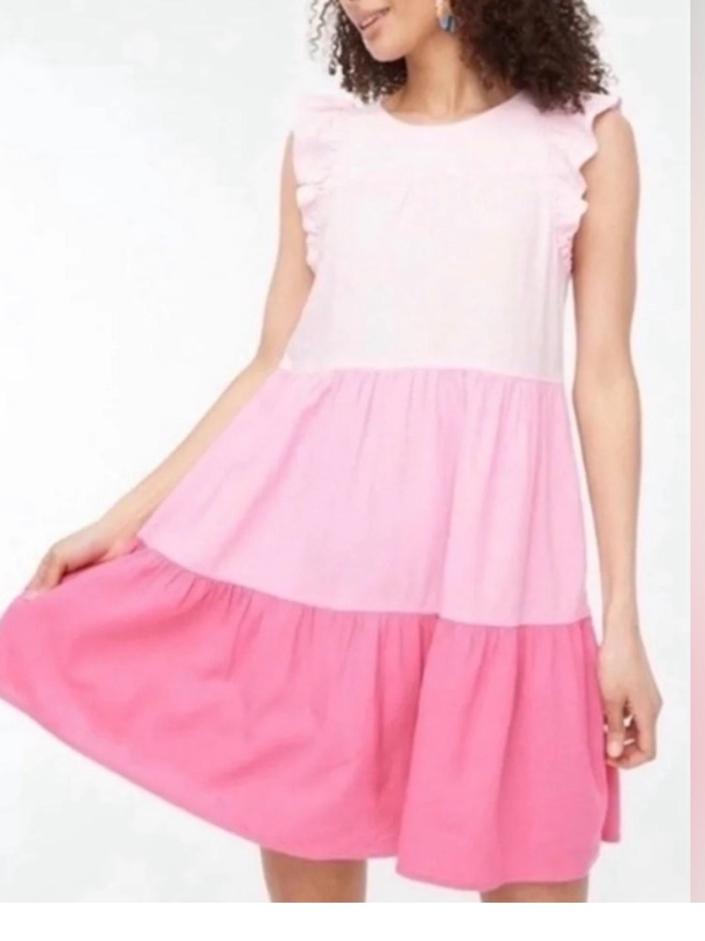 J.Crew Pink Ombre Colorblock Linen Tiered Mini Dress – Size 8